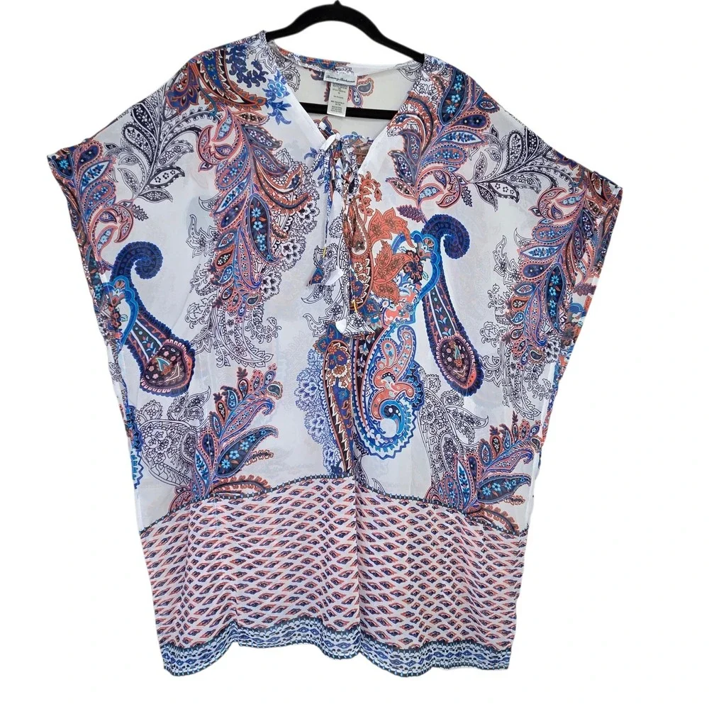 Tommy Bahama Womens Paisley Swim Cover Up Kaftan SZ S/M‎ Boho Resortwear Coastal